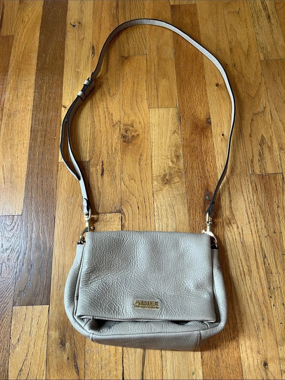 Aimee Kestenberg Pebbled Taupe Leather Crossbody with Gold Hardware